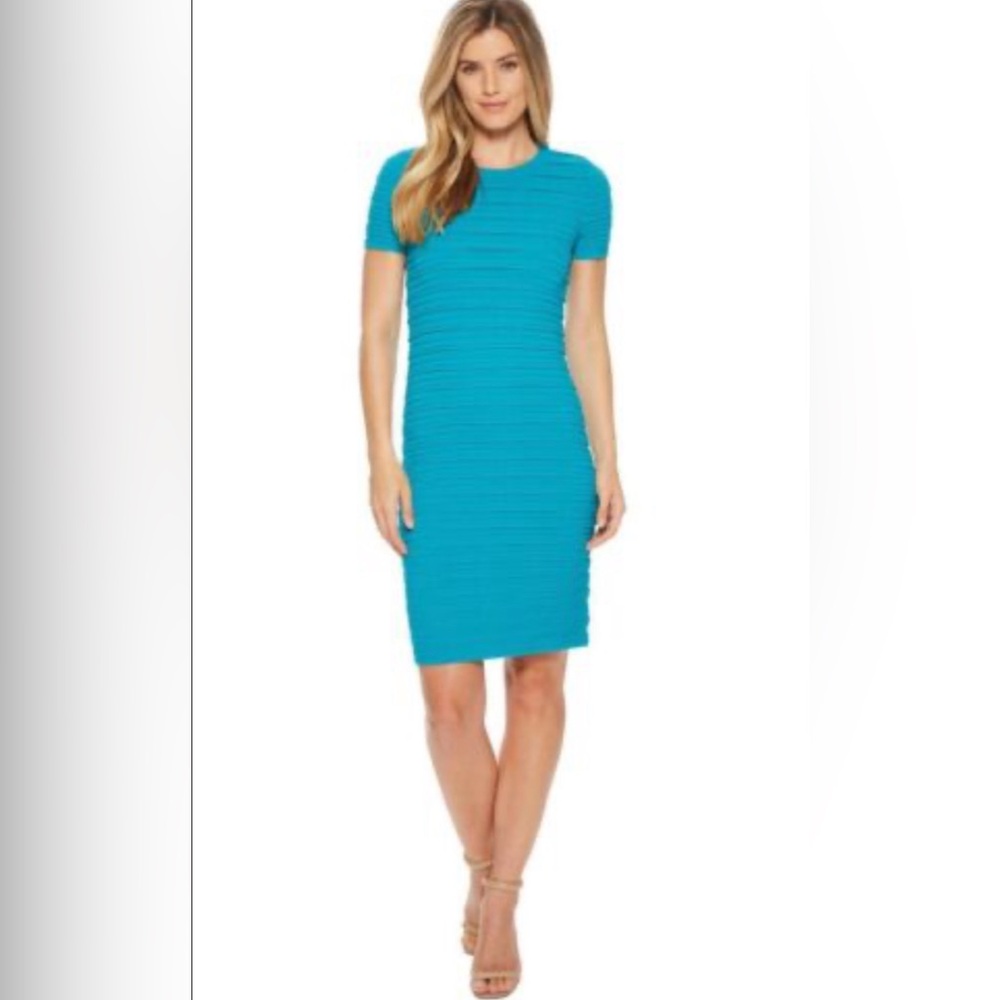 Michael Kors size medium bodycon blue dress new nwt striped scallops stretchy